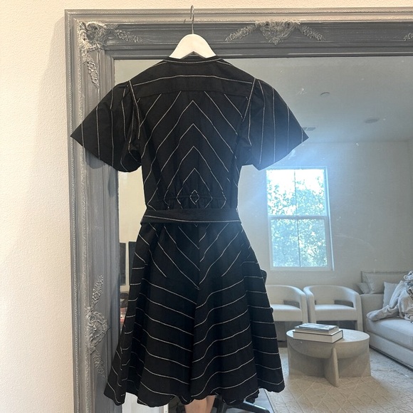 La Vie Rebecca Taylor Chevron Pinstripe Belted Shirt‎ Dress Short Sleeve XS - Picture 4 of 8
